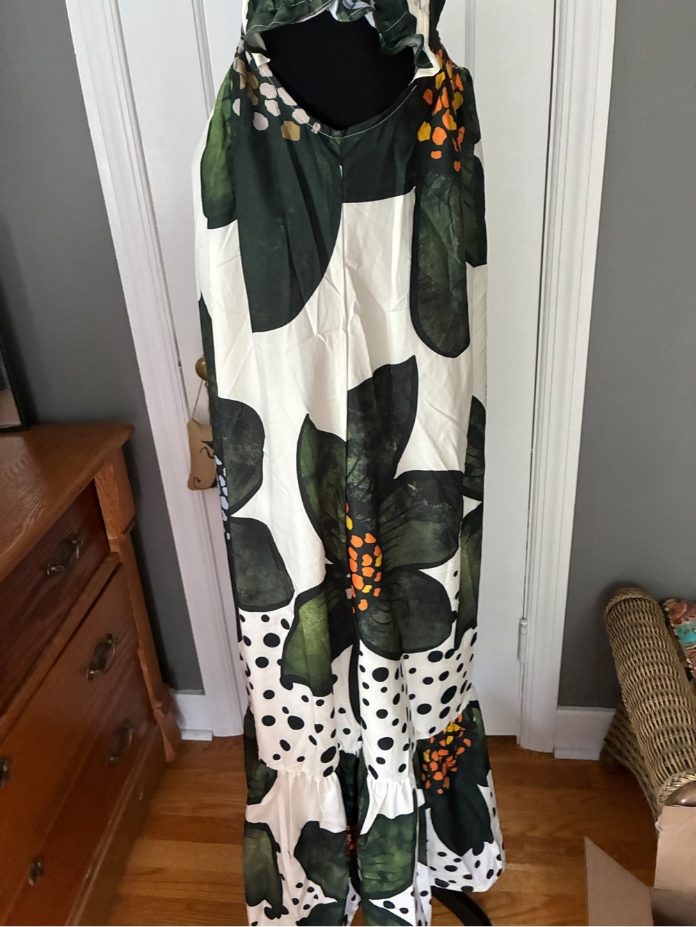 Maxi Floral Halter Dress in Green and White